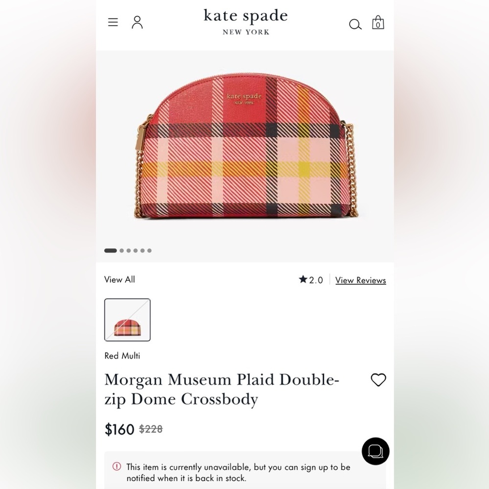Kate Spade Morgan Museum Plaid Double-Zip Dome Crossbody